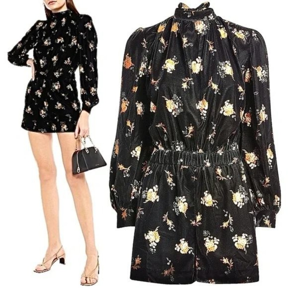 Maje Floral-Print Velvet Playsuit Size Small
